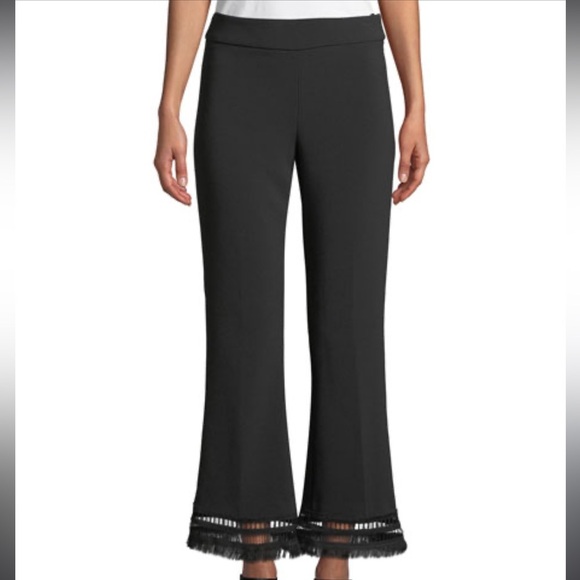 LELA ROSE Sam Flared Crepe Pants with Fringe-Hem - Picture 1 of 6